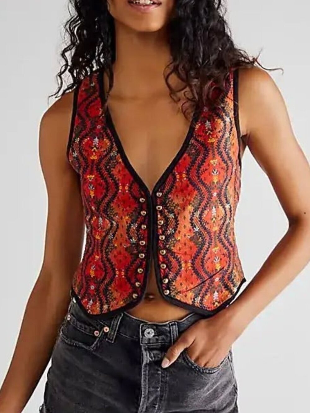 Free People Gemini Cropped Vest - Terra Cotta - Size Medium